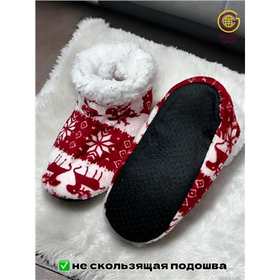 Уги домашние женские  "Олени"Арт 1245 /2 Красный