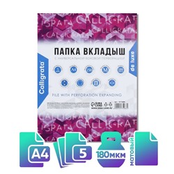 Файл-вкладыш А4, 180 мкм, Calligrata, ПВХ, усиленный, с расширением, матовый, 5 штук