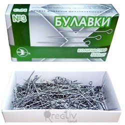 Булавки портновские №3 с ушком в бумажной кор./ дл.30мм/ уп.500 шт/ фас.1уп./ Китай