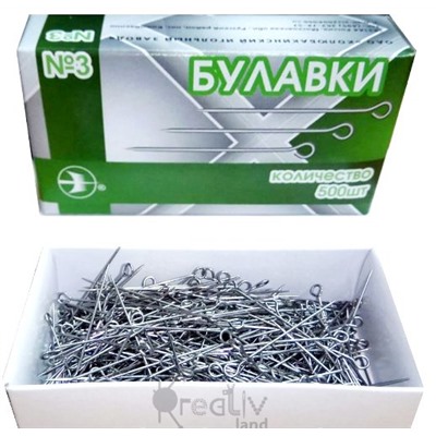 Булавки портновские №3 с ушком в бумажной кор./ дл.30мм/ уп.500 шт/ фас.1уп./ Китай