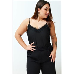 Black Stare Lacy Plaing Blacy Size Blouse TBBSS24AF00070
