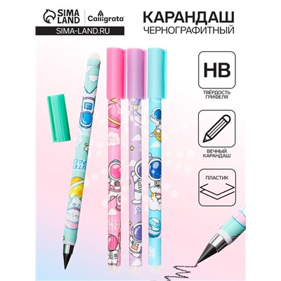 Карандаш чернографитный НВ, вечный, с рисунком, МИКС