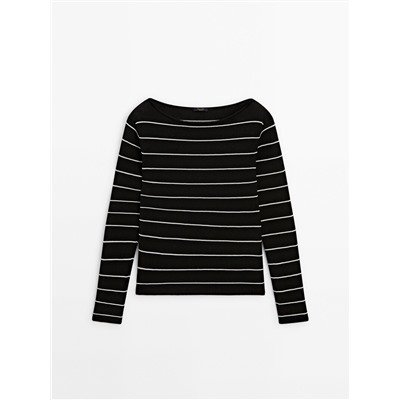Striped knit co-ord T-shirt with long sleeves