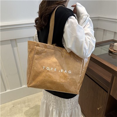 Трендовая сумка тоут в стиле крафт пакета с двумя видами ручек Tote ba*g