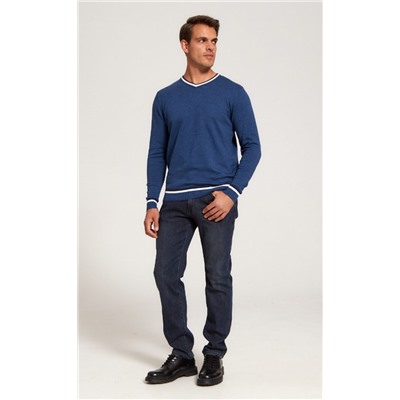 Пуловер однотонный мужской с V-образной горловиной F021-15-0046 jeans melange