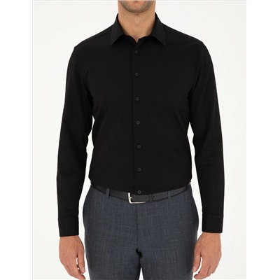 Черный амелор Slim Fit рубашка с длинным рукавом