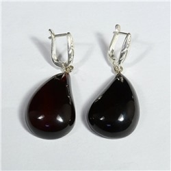 Серьги с янтарём Слеза 20*30мм цв.кофейный, 9,1г