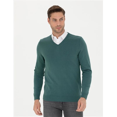 Green Slim Fit v Yaka Basic Knitwear Kazakh