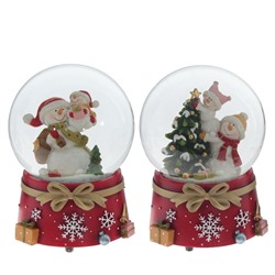 Фигурка декор в стекл шаре "Снеговики" (муз с ключ), D10 см, L10 W10 H12,5 см, 2в.