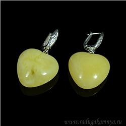 Серьги Сердце из янтаря 23*23мм цв.молочный, 9,4г