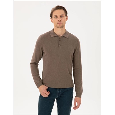 Vizon Melanj Slim Fit Polo yaka Основной вязаный свитер