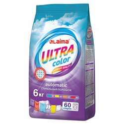Стиральный порошок автомат 6 кг, LAIMA ULTRA Color, УЛУЧШЕННАЯ ФОРМУЛА, 60 стирок, универсальный, 608538