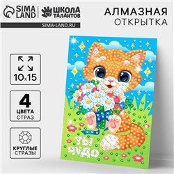 Алмазная мозаика для детей с частичным заполнением на открытке «Ты чудо»