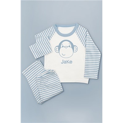 Babyblooms Monkey Soft Toy with Personalised Blue Stripe Pyjamas