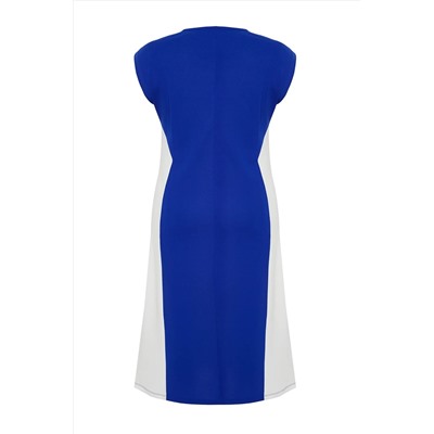 Saks -Ekru Color Block Midi Brind Kinting Big Size Платье TBBSS24AH00143