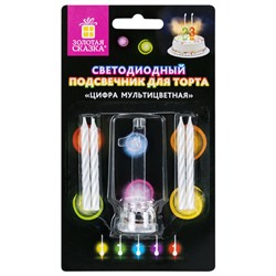 Цифра-подсвечник "1" светодиодная, ЗОЛОТАЯ СКАЗКА, в наборе 4 свечи 6 см, 1 батарейка, 591424