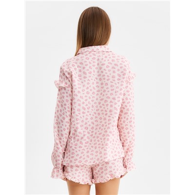 Комплект домашний женский (рубашка, шорты) KAFTAN «Муслин: pink leopard» размер 52-54, розовый
