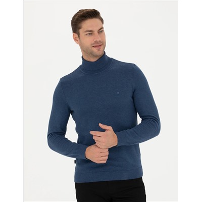 Индиго меландж Slim Fit Friendman воротник основной трикотажный свитер
