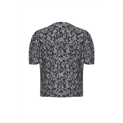 Black Flower Patterned Cattern вязание блузки большого размера TBBSS25AF00084