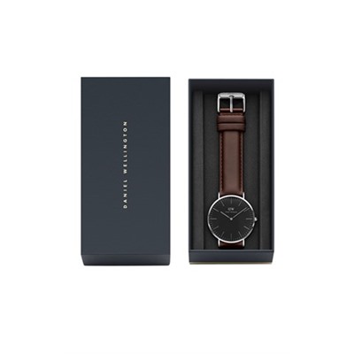 Reloj de cuarzo de piel Classic Bristol - Marrón y plateado