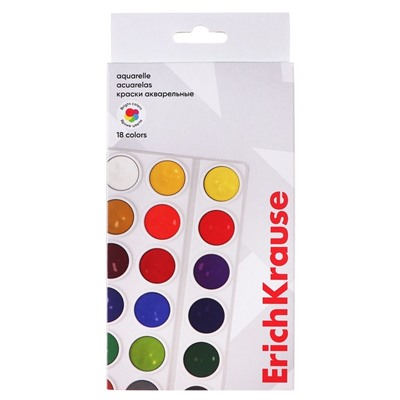 Акварель 18 цветов, ErichKrause Basic, без кисти, эконом, картонная коробка с европодвесом