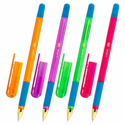 Ручка шариковая с грипом BRAUBERG "X-ONE NEON", СИНЯЯ, корпус ассорти, узел 0,5 мм, линия письма 0,35 мм, 143987