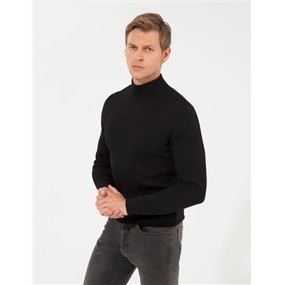 Black Slim Fit Half Fisherman воротник базовый вязаный свитер