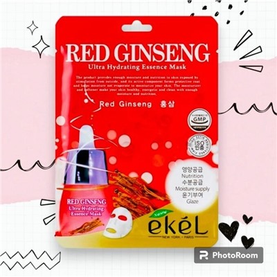 [EKEL] Маска тканевая с экстрактом красного женьшеня RED GINSENG Ultra Hydrating Essence Mask , 25мл