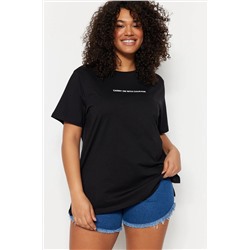 Черный парень Fit Slogan Печатный велосипедный воротник 100 %хлопковой вязание крупноразмерное футболка TBBSS23BF00022